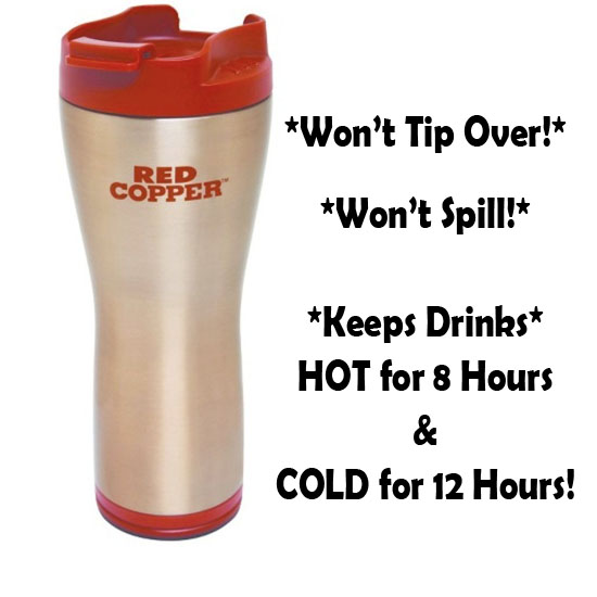 $9.49 (reg $30) Red Copper No-Spill Travel Mug