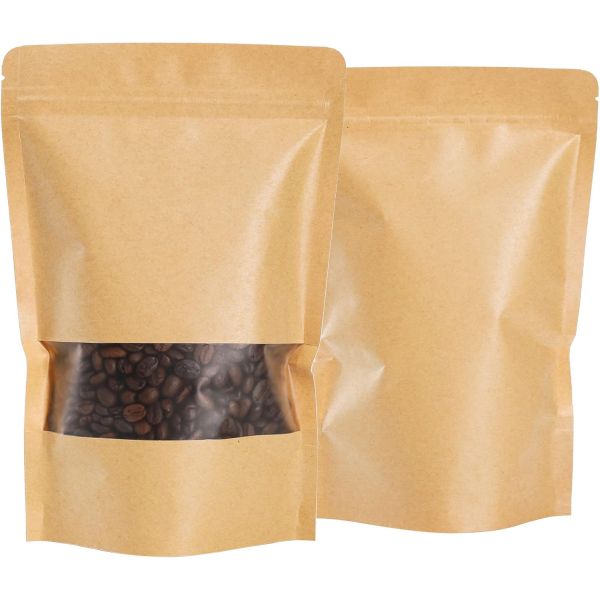 1,000 PACK of 5.9 x 8.6 Inch Kraft Paper Bags with Resealable Lock Seal Zipper & Transparent Window - Zipper seal but can also be heat sealed. Multiple uses including food - These are $13.50 for fifty bags on amazon - see additional image, (27 cents per bag), but you\'re getting 1,000 from us for just $74.99 (7.5 cents per bag) - SHIPS FREE!