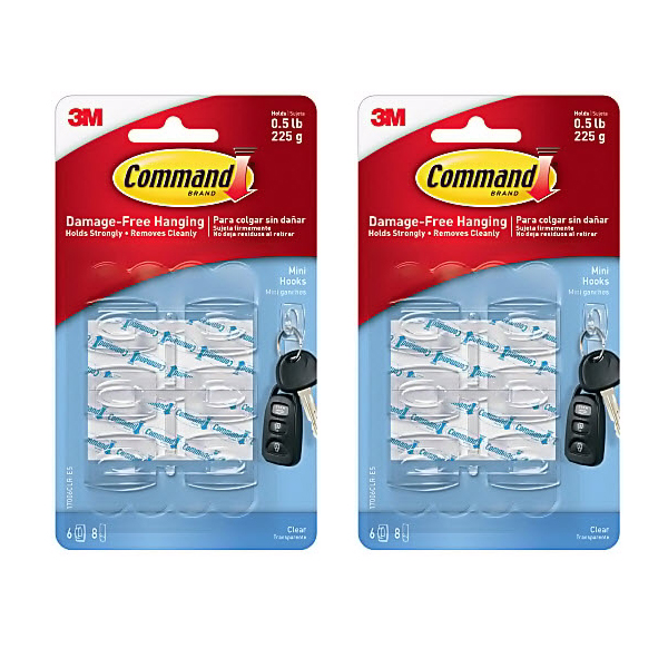 2 Retail Packs of 6 Command Mini Wall Hooks - This means you get 12 total hooks -  Use these hanging hooks to hang keys, lanyards, college dorm decor, rope lights, string lights, festive Christmas lights and more - INCREDIBLTY popular! - Order 2 or more 2-packs and SHIPPING FREE!